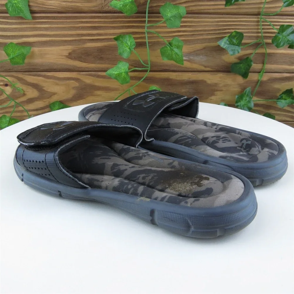 Under Armour Shoes Sz 3 Slide Boys Youth Black Synthetic‎ Hook & Loop Medium